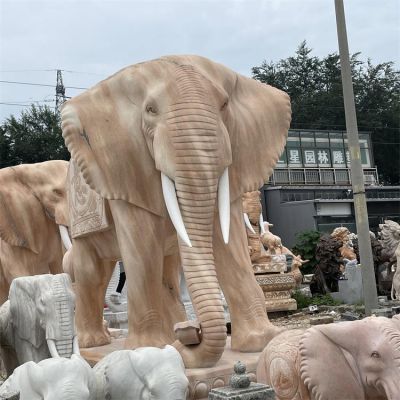 晚霞紅石雕大象雕塑酒店大門(mén)口招財擺件