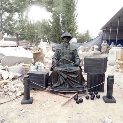 園林景觀(guān)玻璃鋼仿銅做舊林則徐銷(xiāo)煙情景小品擺件雕塑