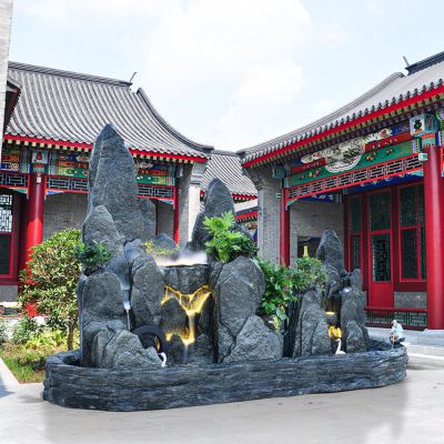 大型別墅庭院酒店青石山水盆景瀑布魚(yú)池 假山 流水噴泉景觀(guān)