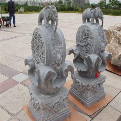 大理石雕刻小象抱鼓石鎮宅招財青石門(mén)墩