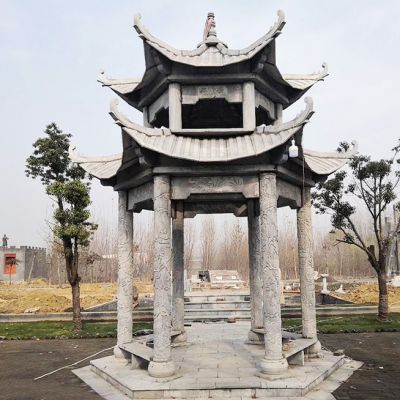 景區廣場(chǎng)擺放休閑花崗巖二層頂蓋涼亭