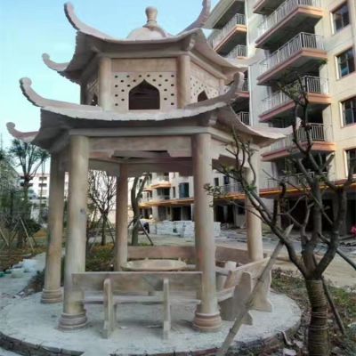 小區花園廣場(chǎng)擺放休閑雙層鏤空涼亭