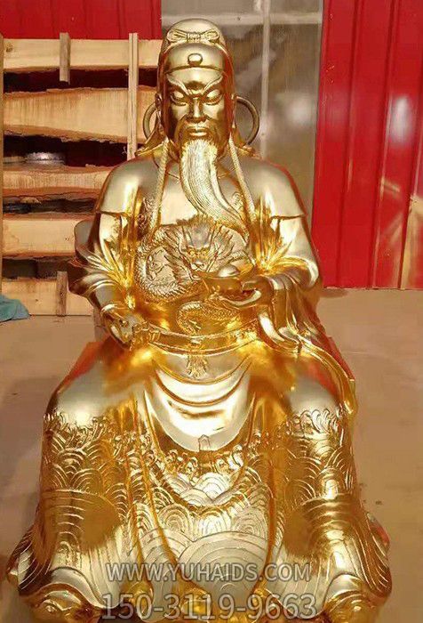 不銹鋼鎏金貼金大型寺廟景觀(guān)關(guān)公雕塑