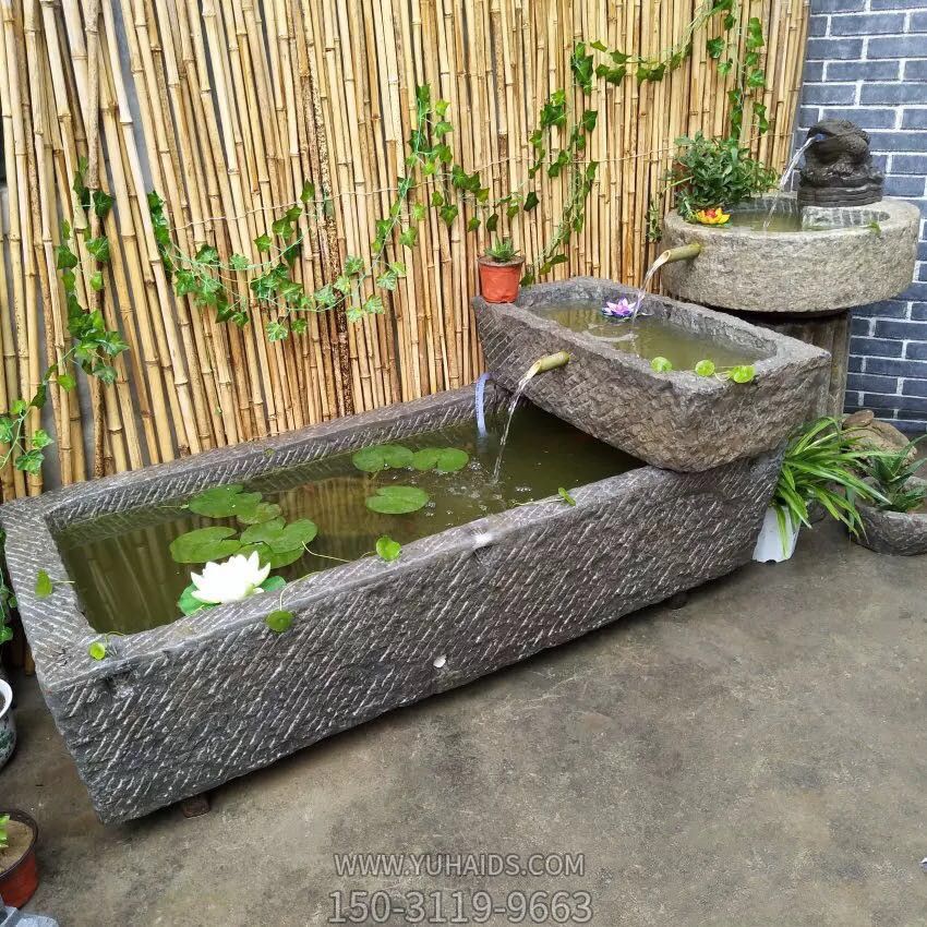 老舊石槽組合魚(yú)缸石頭水缸養魚(yú)石盆園林戶(hù)外石磨青石景觀(guān)流水擺件雕塑