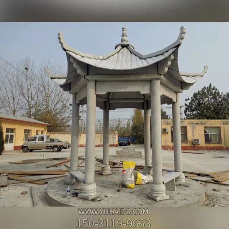 大理石石雕園林景觀(guān)大型六角涼亭擺件雕塑