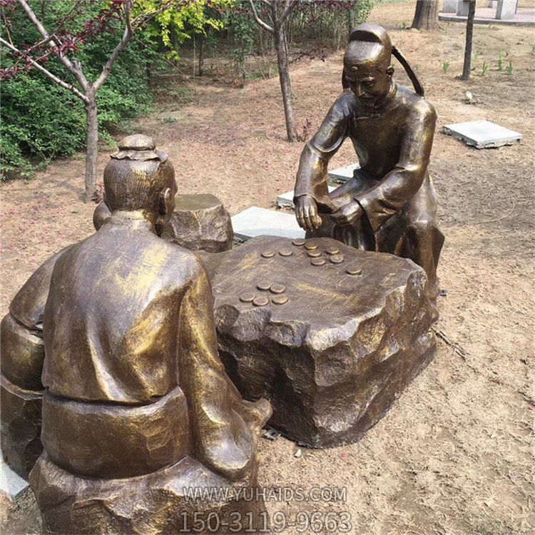 下棋，古代人物玻璃鋼仿銅場(chǎng)景雕塑
