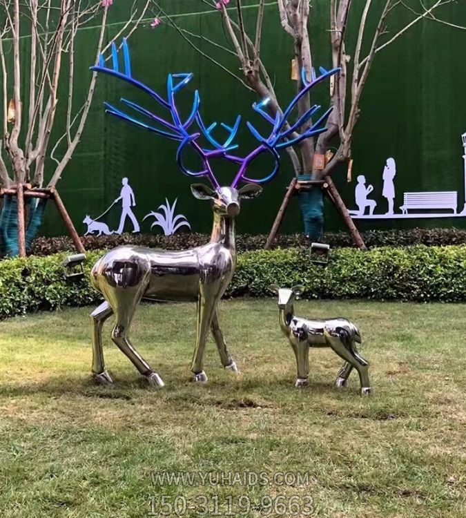 不銹鋼鏡面梅花鹿現代簡(jiǎn)約庭院園林景觀(guān) 擺件雕塑