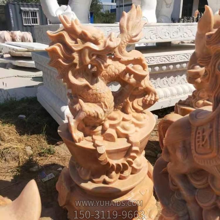 店鋪開(kāi)業(yè)擺放天然晚霞紅石雕麒麟招財進(jìn)寶雕塑