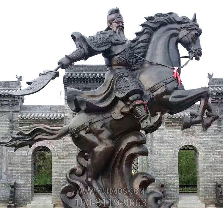 景區景點(diǎn)不銹鋼仿銅騎馬的關(guān)公雕塑