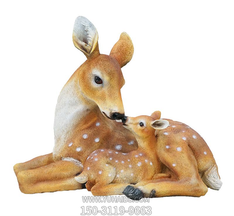 玻璃鋼彩繪創(chuàng )意園林景觀(guān)兩只親親 的鹿雕塑