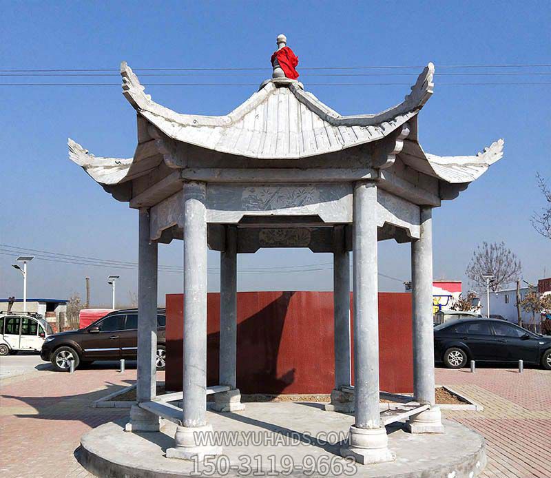 小區廣場(chǎng)裝飾擺放大理石灰六角涼亭雕塑