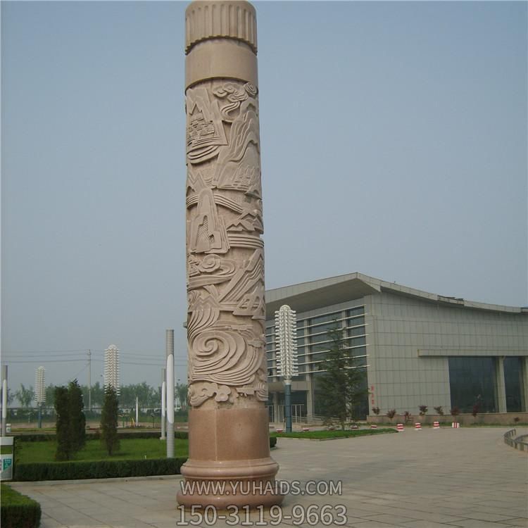 景區廣場(chǎng)擺放天然大理石浮雕文化石柱雕塑