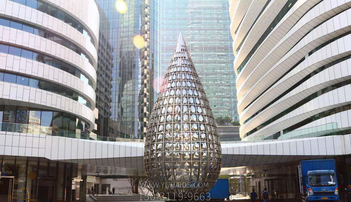 城市街道創(chuàng )意抽象不銹鋼鏤空水滴雕塑