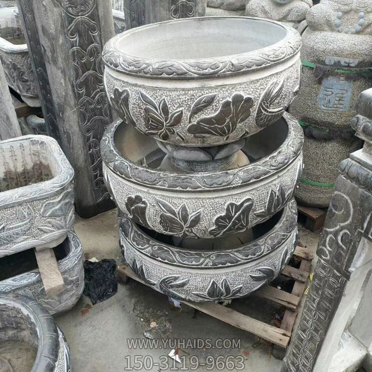 石雕魚(yú)缸青石花盆庭院水缸仿古天然流水擺件雕塑