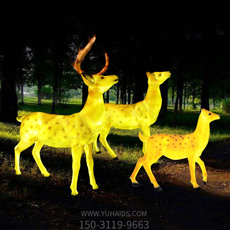 廣場(chǎng)創(chuàng )意夜晚照明玻璃鋼梅花鹿雕塑