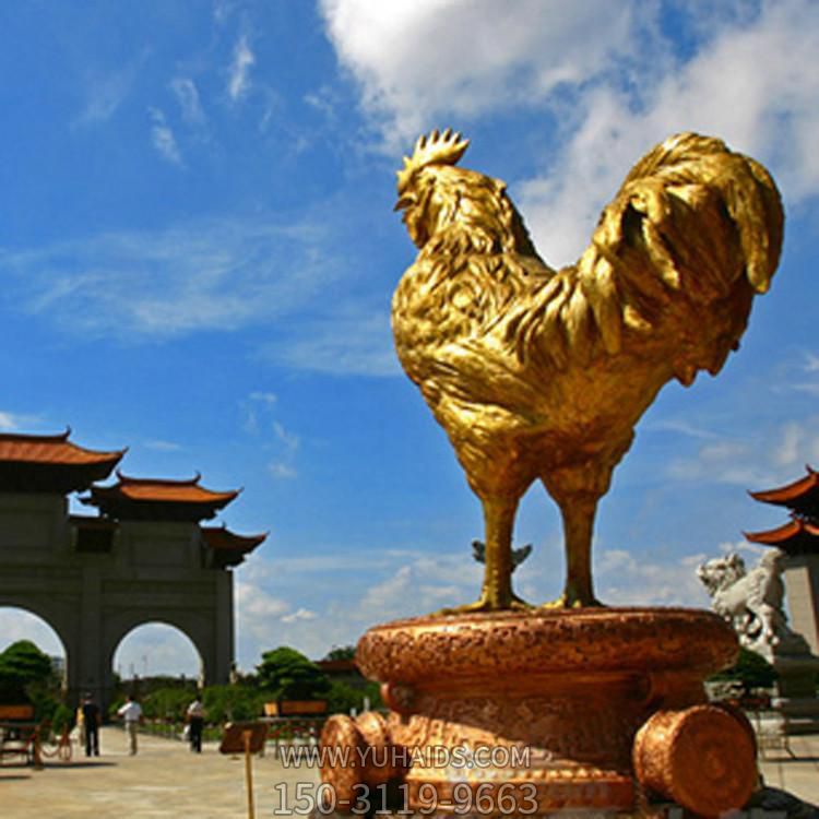 鑄銅噴金漆大型園林景觀(guān)公雞擺件雕塑