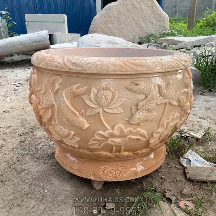 庭院室外擺放晚霞紅浮雕養魚(yú)缸花盆雕塑