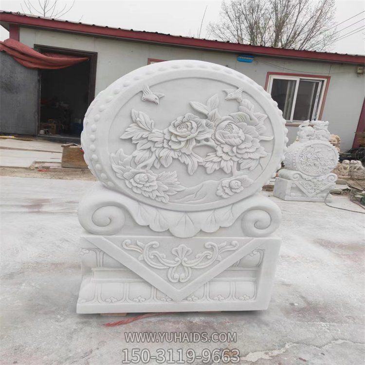 石雕漢白玉門(mén)墩抱鼓石小象 庭院門(mén)口擺設雕塑