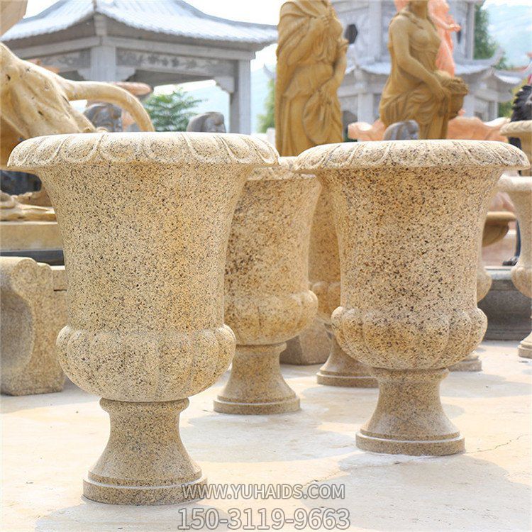黃銹石花缽 石雕花盆擺件 別墅園林景觀(guān)<a href=