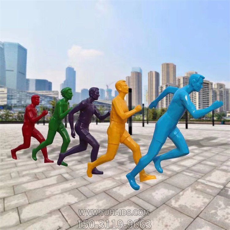玻璃鋼彩繪校園運動(dòng)跑步的人物雕塑