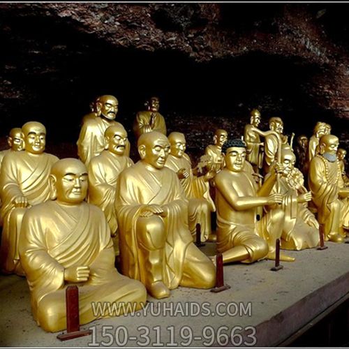 景區不銹鋼噴金烤漆大型景觀(guān)十八羅漢雕塑