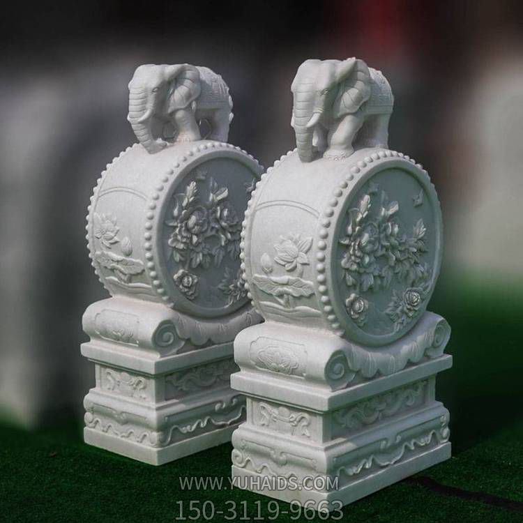 庭院門(mén)口一對大理石石雕抱鼓石雕塑
