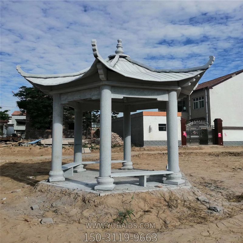 農村廣場(chǎng)擺放簡(jiǎn)易休息涼亭石雕雕塑