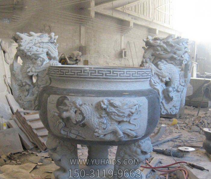 寺廟景觀(guān)龍頭石雕缸雕塑