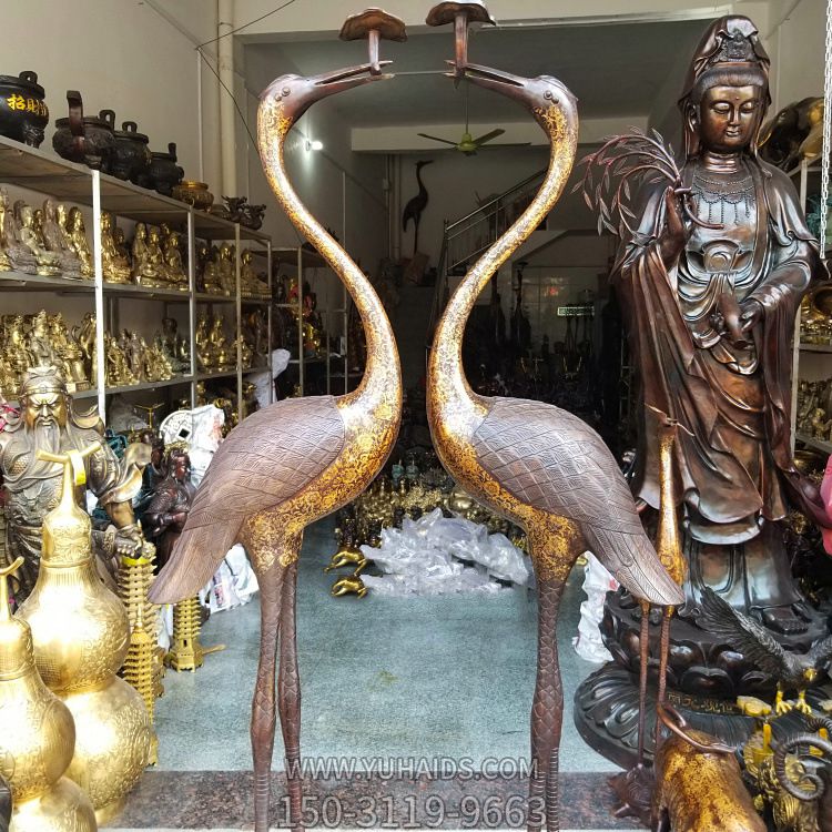 公園景區創(chuàng )意不銹鋼仿銅鶴雕塑