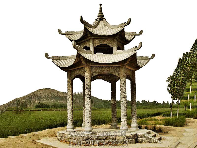 山區戶(hù)外擺放仿古建雙層涼亭雕塑