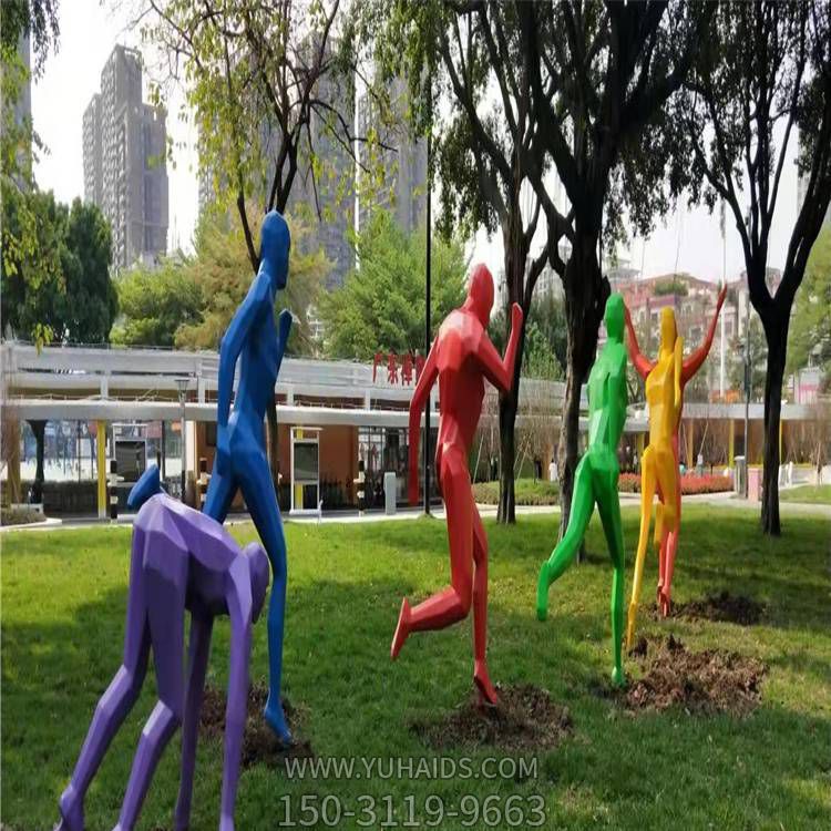 玻璃鋼彩繪戶(hù)外園林跑步的抽象人物雕塑