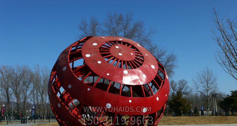 戶(hù)外廣場(chǎng)創(chuàng )意不銹鋼鏤空紅色球體雕塑