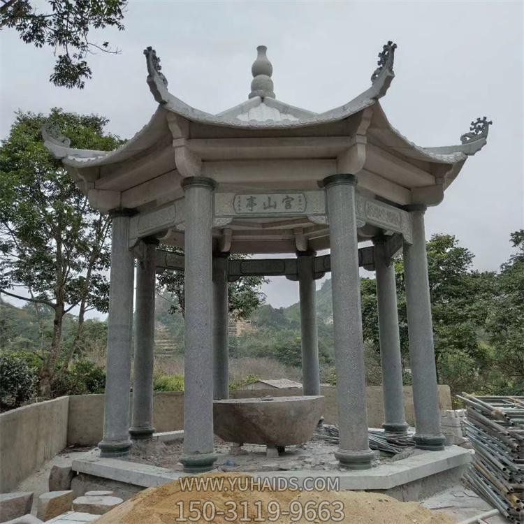 景區園林戶(hù)外擺放大理石雕刻中式六角涼亭雕塑