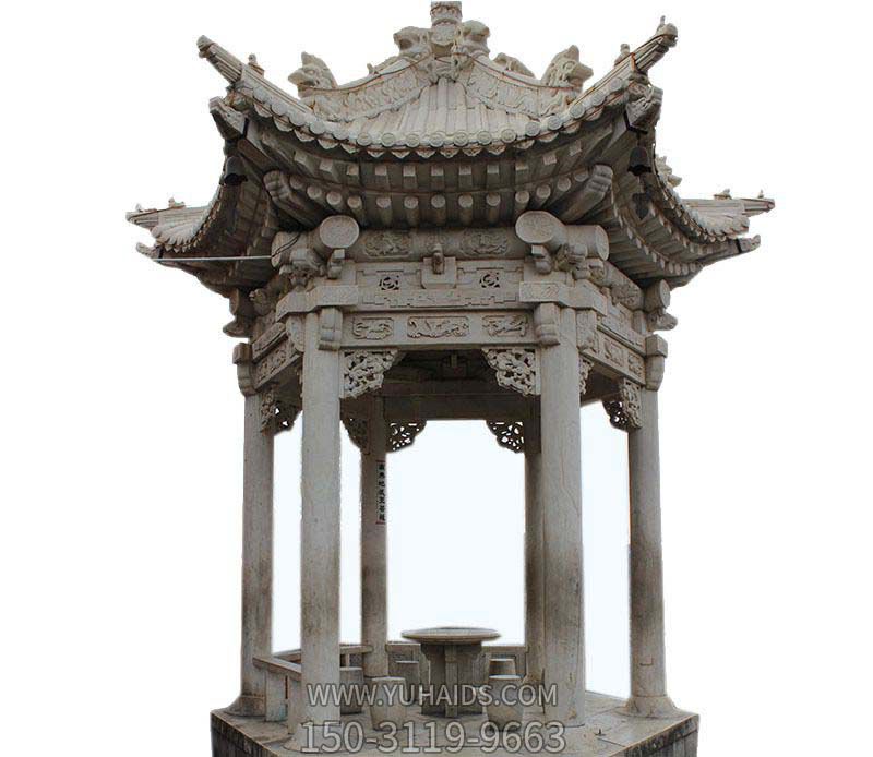 景區寺院戶(hù)外擺放花崗巖擺放六角涼亭雕塑