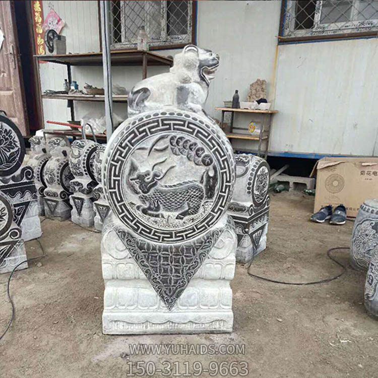 大理石石雕仿古做舊門(mén)口一對抱鼓石雕塑