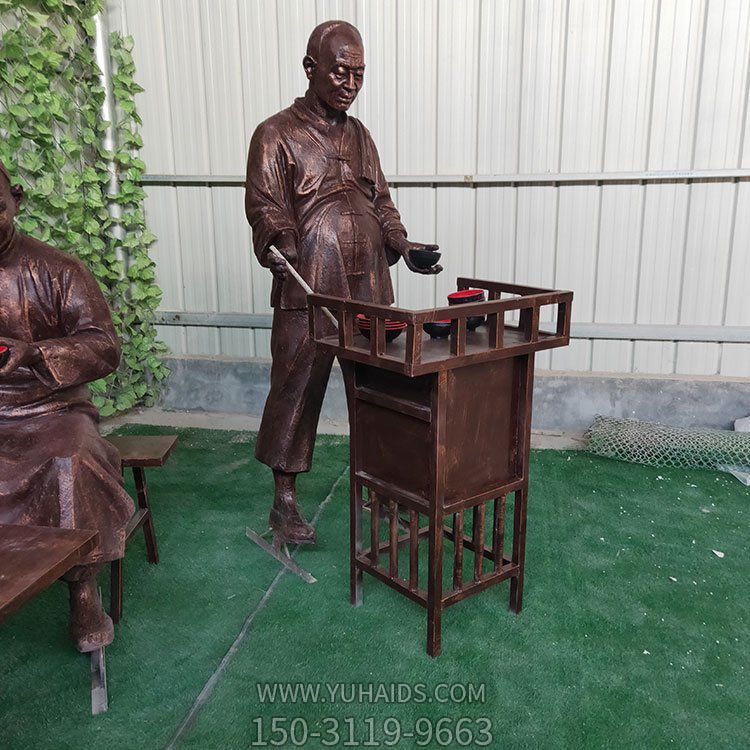步行街戶(hù)外擺放玻璃鋼仿銅賣(mài)小吃景觀(guān)人物雕塑