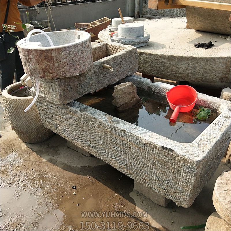 古建筑老石槽老石磨改裝創(chuàng  )意流水魚(yú)缸流水景觀(guān)石雕雕塑