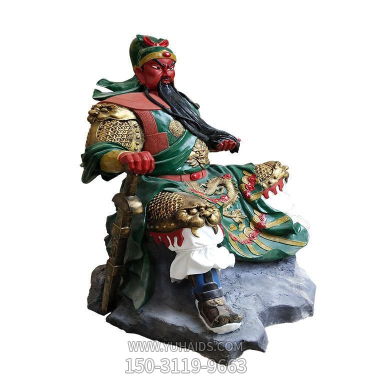 大型寺廟景區景點(diǎn)玻璃鋼彩繪武財神關(guān)羽擺件雕塑