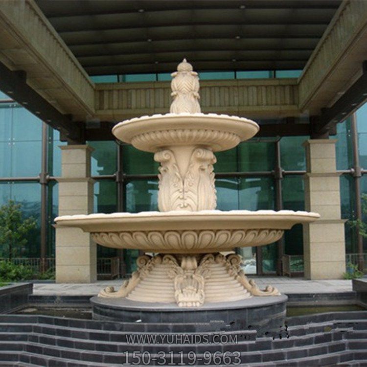 酒店門(mén)口水池擺放大理石雕刻大型歐式二層水缽流水噴泉雕塑