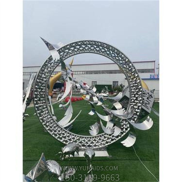 不銹鋼鏤空戶(hù)外園林景觀(guān)抽象動(dòng)物圓環(huán)擺件雕塑