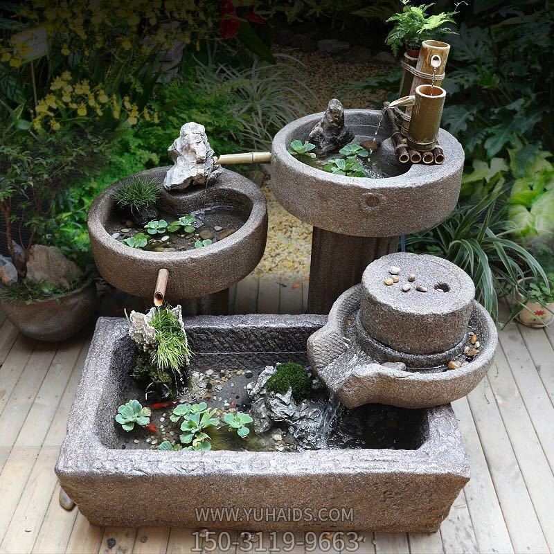 老舊石槽魚(yú)缸石頭魚(yú)池水缸養魚(yú)花盆戶(hù)外庭院石磨青石流水景觀(guān)雕塑