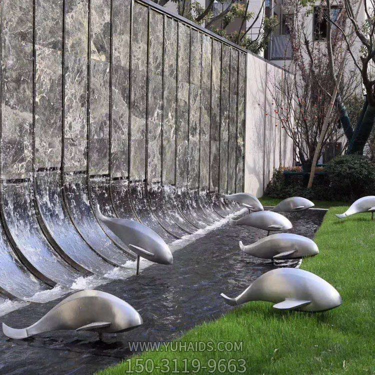 玻璃鋼抽象海豚，抽象魚(yú)雕塑