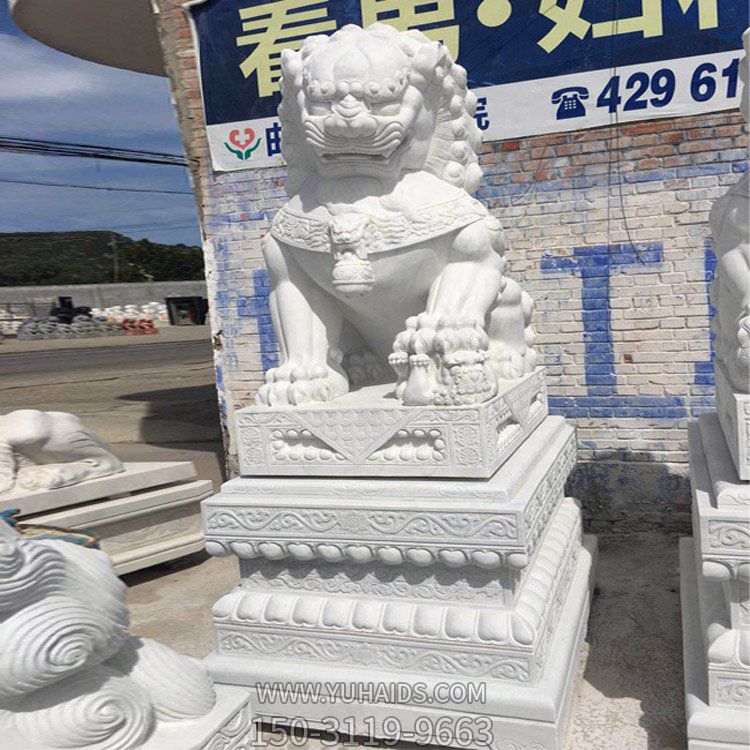 庭院門(mén)口大理石石雕戶(hù)外園林庭院一對鎮宅獅子雕塑