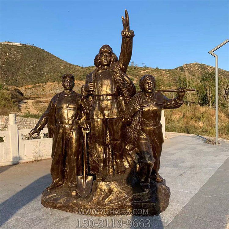 景區園林玻璃鋼仿銅八路軍戰士人物景觀(guān)雕塑