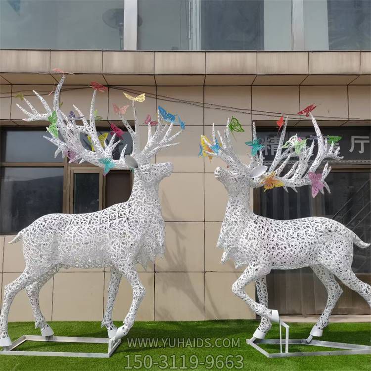 不銹鋼戶(hù)外園林景觀(guān)抽象動(dòng)物梅花鹿雕塑