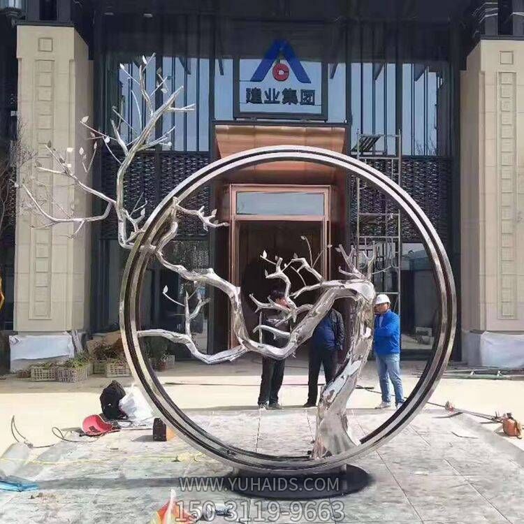 公司集團不銹鋼創(chuàng )意樹(shù)枝圓環(huán)雕塑