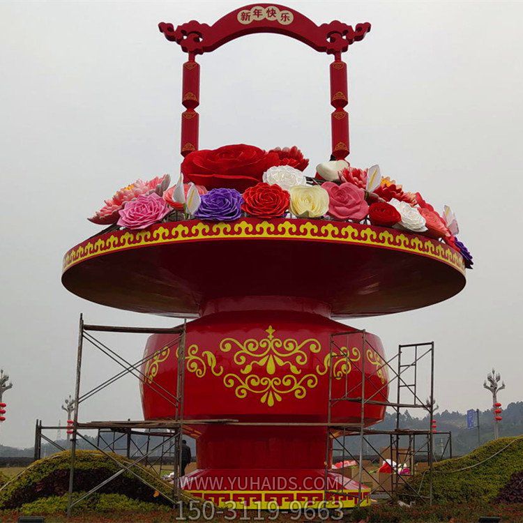 廣場(chǎng)大型玻璃鋼彩繪景觀(guān)大花籃雕塑
