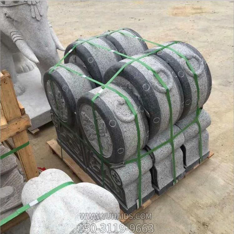 花崗巖雕刻花開(kāi)富貴庭院門(mén)口兩側擺放抱鼓石雕塑