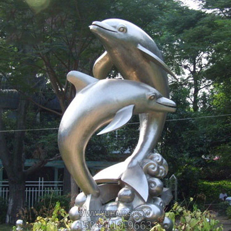 戶(hù)外園林廣場(chǎng)景觀(guān)不銹鋼大型海豚雕塑
