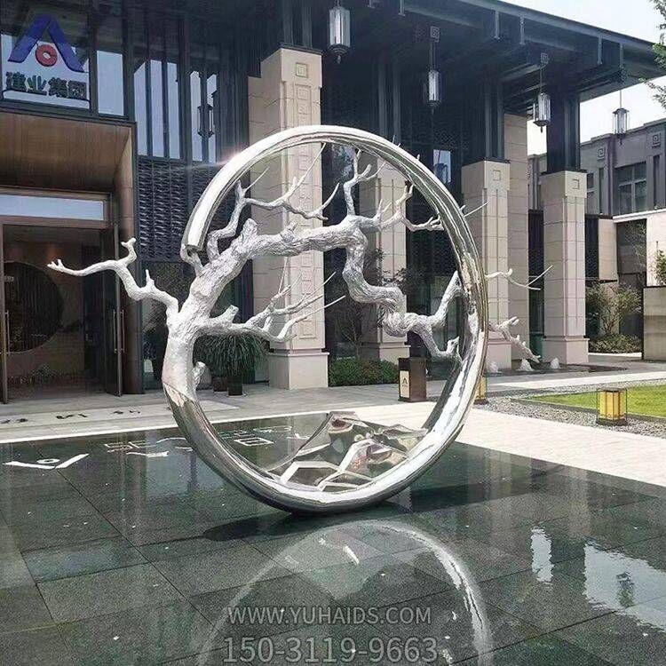 酒店會(huì )所不銹鋼鏡面樹(shù)枝圓環(huán)雕塑